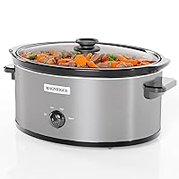 MAGNIFIQUE Oval Manual Slow Cooker with Keep Warm Setting - Perfect Kitchen Small Appliance for Family Dinners (Stainless Steel Manual, 7 Qt)