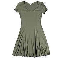 Womens Ribbed Fit & Flare Dress, Green, XX-Small