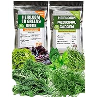 Medicinal Tea Herbs and Lettuce and Greens Seeds - USA Grown, Heirloom, Non-GMO - Total 20 Individual Bags with Seeds