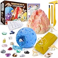 UNGLINGA Gemstone Dig Kit,Science Experiments for Kids, Excavate 15 Gems and 4 Plastic Dinosaur Fossil Skeletons, Toys Gifts Idea for Girls and Boys