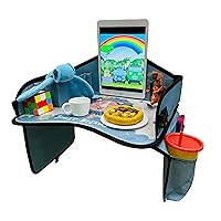 Kids Travel Tray, Toddler Road Trip Car Seat Table, Lap Tray for Airplane, Activities and Snack Desk, with Hangable Front Seat Straps and Anti-Slip Design (Blue Lion)
