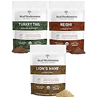 Lion’s Mane Extract Powder (60g) | Reishi 415 Extract Powder (45g) | Turkey Tail Extract Powder (45g) | Organic Mushroom, Non-GMO, Vegan