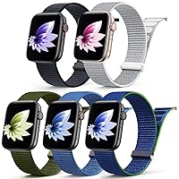 5 Pack Nylon Sport Loop Band Compatible with Apple Watch Bands 38mm 40mm 41mm 42mm 44mm 45mm 49mm,Adjustable Wristband Stretchy Strap for iWatch Serie 9 Ultra SE2 SE 8 7 6 5 4 3 2 Seashell Men Women