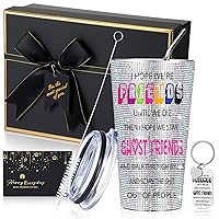 Friends Gifts for Women Bling Tumbler Rhinestone Cups 17 oz Diamond Glitter Water Bottle with Lid and Straws Ghost Friends Keychains with Gift Boxed for Female Friends Birthday Gifts