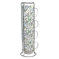 Boston Warehouse Wildflowers Set of 4 Stacking Mugs with Stand, 14 Ounce