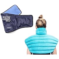 FlexiKold Neck Ice Pack w/Straps and NatraCure Microwave Heating Pad for Neck, Shoulders and Back Pain Relief Bundle