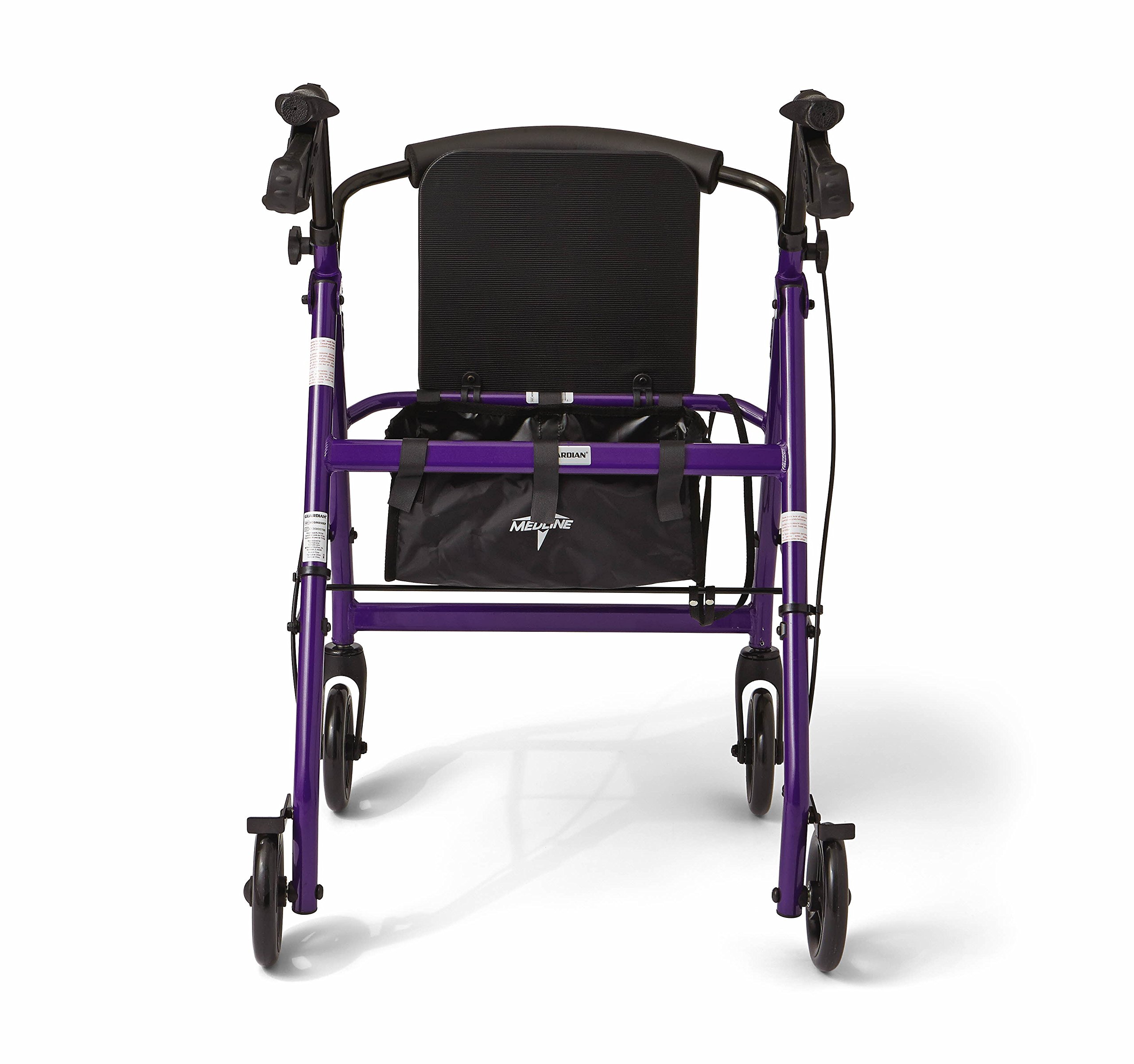 Medline Aluminum Rollator Walker with Seat, Folding Mobility Rolling Walker has 6 inch Wheels, Purple