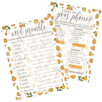 DISTINCTIVS Little Cutie Orange Baby Shower - What's On Your Phone and Word Scramble (2 Game Bundle) - 20 Dual Sided Cards