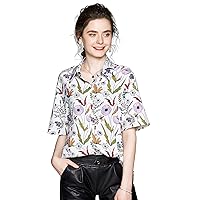 LAI MENG FIVE CATS Women's Morning Glory Print Casual Shirts Collared Neck Button up Blouse