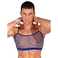 CHICTRY Mens Hollow Out Mesh Crop Top Spaghetti Straps Sleeveless Vest Solid Camisole Clubwear