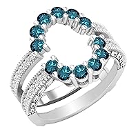 Dazzlingrock Collection Round Gemstone & White Diamond Ladies Enhancer Guard Double Wedding Ring, Sterling Silver