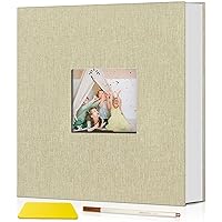 Popotop Photo Album Self Adhesive with Picture Display Window,40 Pages DIY Scrapbook Album for 4x6 10x12 Picture,Linen Cover Memory Book for Baby Wedding, with Scraper and Metallic Pen