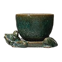 Creative Co-Op Stoneware Frog Base, Reactive Glaze, Green, Set of 2 (Each One Will Vary) (Holds 5