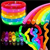 Toysery 24 Piece Light up Tubes for Kids. Glow in The Dark Tubes for Kids. Fun Stretchy Glow Tubes Toy. Light up Glow Sticks Fidget Pop Tubes