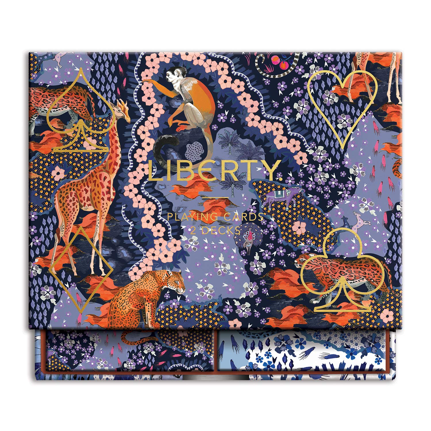 Galison Liberty London Maxine Playing Cards, 2 Decks – Standard Size Playing Cards with Unique Artwork, Sturdy Exterior Drawer Box with Foil-Stamped Art