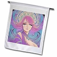 3dRose Art Nouveau woman. Captivating young girl with purple hair charm - Flags (fl-376041-1)