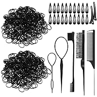 2000pcs Black Hair Rubber Bands with 27 Hair Styling Tools, Small Elastic Hair Bands with Topsy Tail Hair Tools Hair Styling Comb Hair Clips for Baby Toddler Girl Hair Accessories