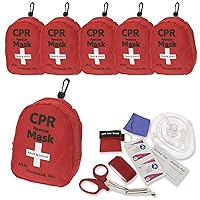 6 Pack Emergency First Aid Kit - CPR Rescue Mask, Pocket Resuscitator with One Way Valve, EMT Trauma Scissors, Tourniquet, Gloves, Antiseptic Wipes | Ideal for CPR Training