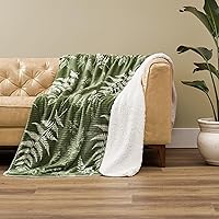Ashford Home Cozy Silk Touch Ribbed Throw Blanket with Sherpa Lynwood Botanical 50 x 60 inches