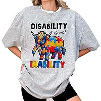 Generic DuminApparel Disability is Not Inability Highland Cow Autism Puzzle Premium T-Shirt Multicolor