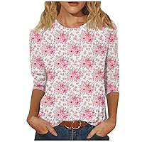 Womens Blouses Dressy Casual, Women's Fashion Daily Versatile Casual Round Neck Three Quarter Sleeve Printed Top
