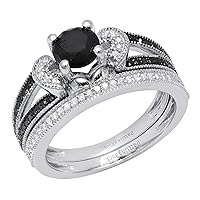 Dazzlingrock Collection 6mm Round Black Diamond & White Diamond Solitaire Style Collar Split Shank Wedding Ring Set for Her in 925 Sterling Silver
