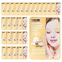 Original Derma Beauty Collagen Face Masks 24 PK Ultra Moisturizing Coconut Face Mask Skin Care Sheet Masks Set for Beauty & Personal Care Korean Face Mask
