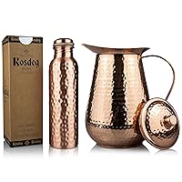 Copper Water Bottle - Hammered Ayurvedic Pure Copper Vessel For Drinking - Drink More Water, Lower Your Sugar Intake And Enjoy The Health Benefits Immediately