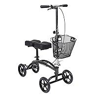Drive Medical 796 Adjustable Height Steerable Knee Walker Knee Scooter Leg Walker Crutch Alternative, Dual Pad with Basket and Hand Brake 300 Pound Weight Cap