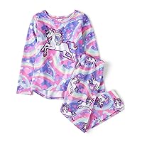 The Children's Place Girls' Long Sleeve Top and Pants 2 Piece Pajama Set Seasonal, Unicorn Swirl, Large