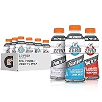 Gatorade Zero With Protein, 10g Whey Protein Isolate, Zero Sugar, Electrolytes, 3 Flavor Variety Pack, 16.9 Fl Oz, 12 Pack