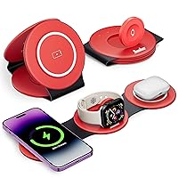 3 in 1 Wireless Charging Station for Apple Watch and iPhone 15 14 13 12 Pro/Max/Plus, 3 in 1 Magnetic Foldable Wireless Travel Charger Station Stand for Airpods and iWatch All Series