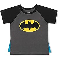 Batman Boys Short Sleeve T-Shirt with Detachable Superhero Cape - Dark Grey/Black