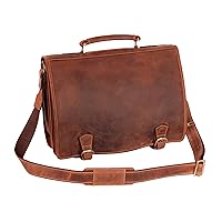 Real Leather Vintage Tan Briefcase Laptop Shoulder Multi Compartment Bag A134