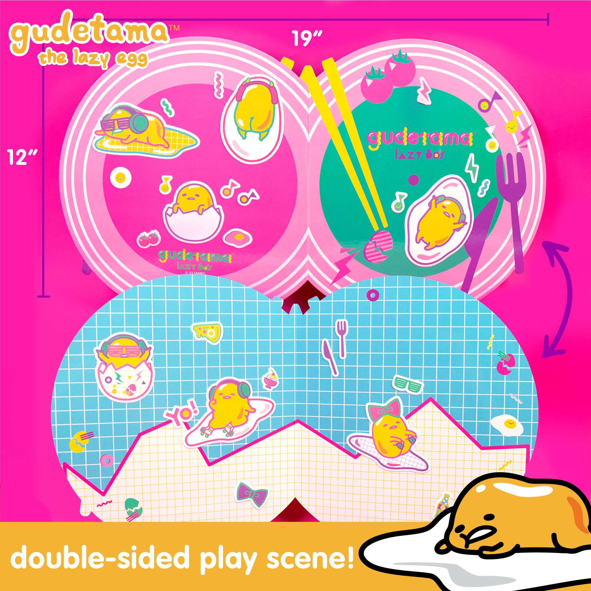 Gudetama the Lazy Egg Puffy Sticker Playset, Includes Over 25 Reusable Gudetama Stickers & 2 Sticker Play Scenes, Lazy 80s Gudetama Theme, Kawaii Stickers, Lazy Egg Stickers for Kids Teens Adults
