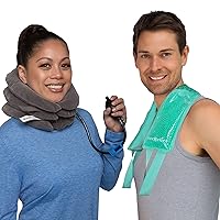 Inflatable Cervical Neck Traction Device Plus Hot or Cold Neck Therapy Wrap to Support Neck Pain Relief