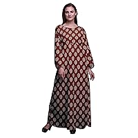 Bimba Polyester Georgette Printed Women's Long Sleeve Maxi Dress Elastic Waist Casual Summer Maxi Dress