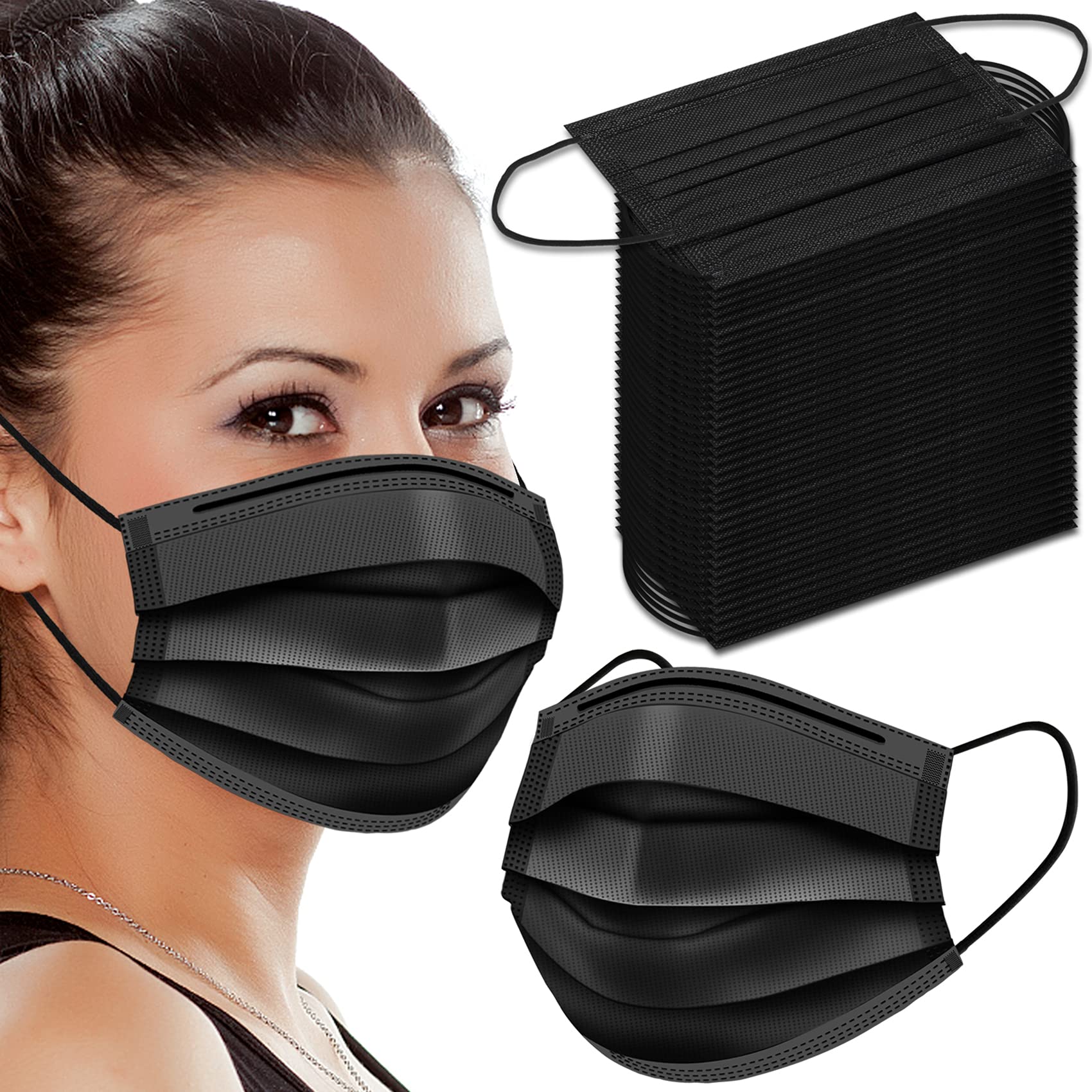 PhiFA 100Packs Black Disposable Face Masks 3 Ply Filter Protection Mask Suitable for Home School Office and Outdoor