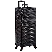 5 in 1 Professional Makeup Train Case Aluminum Cosmetic Case Rolling Makeup Case Extra Large Trolley Makeup Travel Organizer, with 360° Swivel Wheels,Black