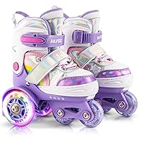 SULIFEEL Rainbow Unicorn 4 Size Adjustable Light up Roller Skates for Girls Boys for Kids