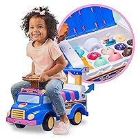Kids Ride-On Ice Cream Truck, Interactive Ride On Toys for Toddlers 1-3 Years Old, Max Weight 44 lb, Includes 13 Pieces