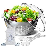 Iced Salad Bowl, 4.5 Qt Large Chilled Serving Bowl with Lid for Parties, Ice Bowls to Keep Veggie, Fruit, Potato, Pasta Cold, Unique Gift for Women