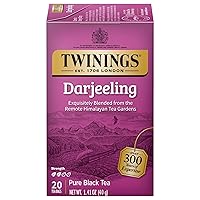 Twinings Darjeeling Black Tea, 20 Count (Pack of 6), Individually Wrapped Bags, Delicate Light Taste, Caffeinated, Enjoy Hot or Iced