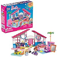Mega Barbie Building Toys Playset, Malibu Dream House with 303 Pieces, 2 Micro-Dolls, Accessories and Furniture, 3 Pets