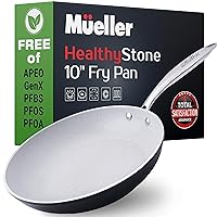 Mueller 10-Inch Non Stick Frying Pans, No PFOA or APEO, Heavy Duty German Stone Coating Cookware, Aluminum Body, EverCool Stainless Steel Handle, Black