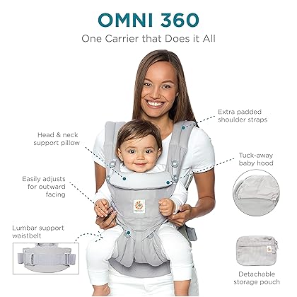Ergobaby Omni 360 All-Position Baby Carrier for Newborn to Toddler with Lumbar Support (7-45 Pounds), Heritage Blue