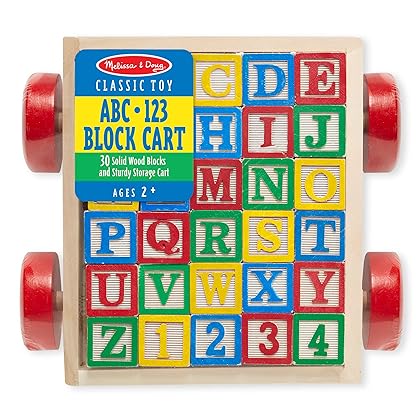 Melissa & Doug Classic ABC Wooden Block Cart Educational Toy With 30 1-Inch Solid ABC Wood Blocks For Toddlers Ages 2+