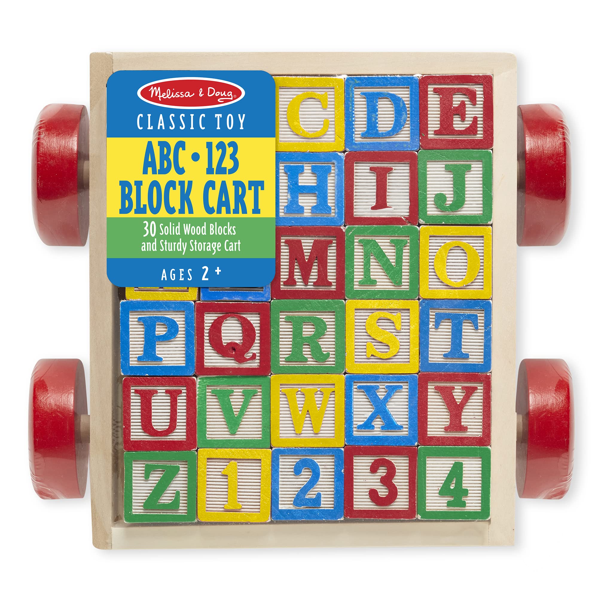 Melissa & Doug Classic ABC Wooden Block Cart Educational Toy With 30 1-Inch Solid ABC Wood Blocks For Toddlers Ages 2+
