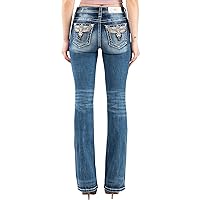Miss Me Women's Mid-Rise Winged Cherokee Spirit Embellished Boot Cut Jeans