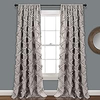 Lush Decor, Gray Ruffle Diamond Curtains Textured Window Panel Set for Living, Dining Room, Bedroom (Pair), 95” x 54